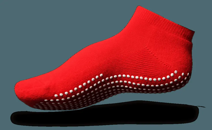 Calcetín antideslizante rojo con puntos de silicona en la planta
